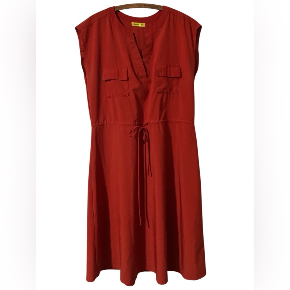 Yellow Star Dress Size L ModCloth A line Silky Summer Orange Flowy Lightweight